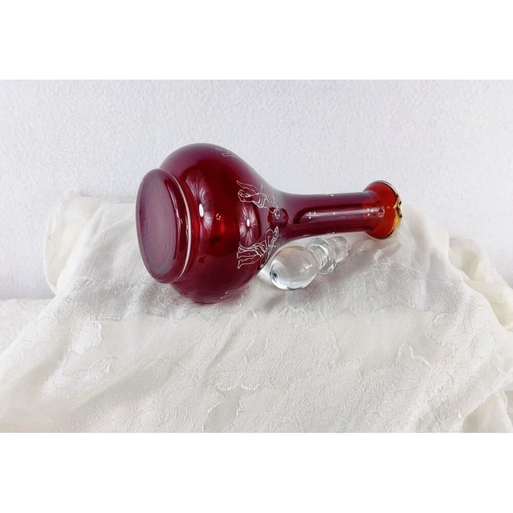 Ruby Rea Glass Decanter Cruet VTG MCM 8.5